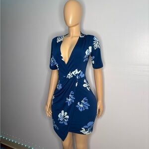 Banana Republic Navy Blue Floral Wrap-Style Mini Dress